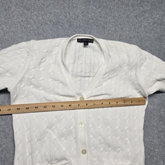 Brooks Brothers Sweater Womens Medium White Cable Cardigan Short Sleeve Pockets - Picture 6 of 7